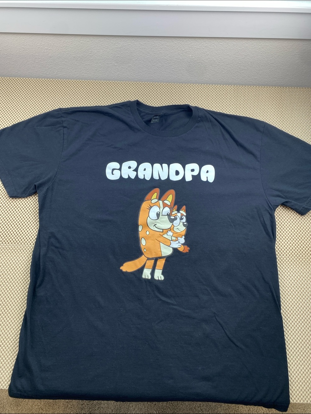 Men’s Gildan Black'Grandpa' Graphic Tee with Orange Bluey Cartoon